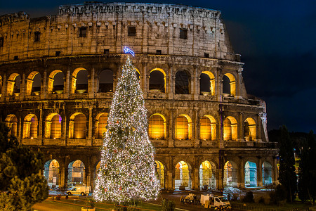 圣诞节意大利罗马竞技馆 日出 竞技场 历史性 欧洲 旅行背景图片