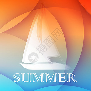 帆船平面素材夏季背景 有船 平板设计背景