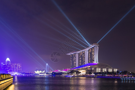夜间新加坡Marina Bay沙滩度假胜地照明背景图片