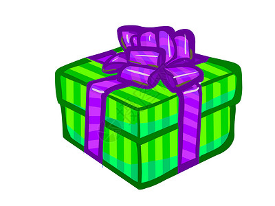 紫色卡通蝴蝶结绿色礼物盒的插图背景