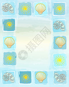 夏季框架背景 广场有太阳 贝壳和扇贝高清图片