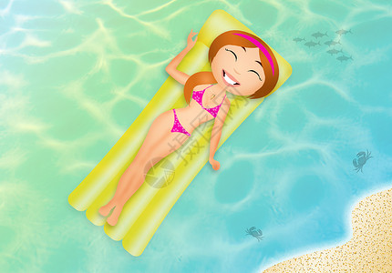 女少女日光浴 太阳 旅行 热的 水 乐趣 放松高清图片