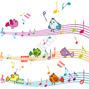 音乐音符卡通带卡通鸟歌唱的音乐音符背景