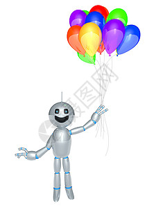 配气球的卡通机器人 假期 周年纪念日 庆祝 快乐 玩具背景图片