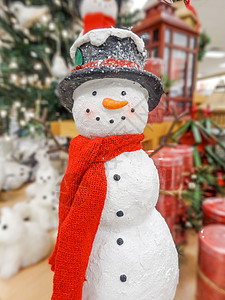 戴着帽子和围巾的圣诞雪人 庆祝 问候语 霜 滚雪球背景图片