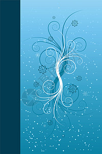 冬季卷轴摘要 花的 雪花 框架 雪 蓝色的背景图片