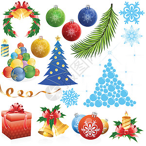 圣诞套 蓝色的 礼物 插图 冬天 星星 红色的 收藏 庆典背景图片
