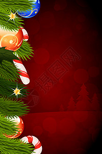 圣诞卡模板 插图 晚间舞会 圣诞饰品 槲寄生 糖果手杖 圣诞树背景图片
