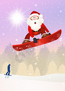 圣诞老人滑雪运动员 假期 有趣的 滑雪者 快乐 插图图片
