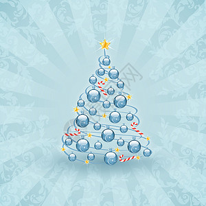 圣诞卡 圣诞树 插图 星星 糖果手杖 卡片背景图片