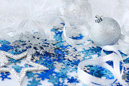 蓝色星星丝带圣诞卡 冬天 丝带 假期 白色的 闪光 雪花 卡片背景