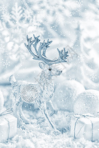 圣诞节装饰 降雪 雪堆 枝条 卡片 鹿 冬季 季节背景图片