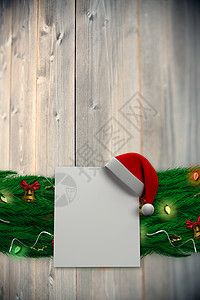 花环卡片Fir分支的复合图像 圣诞节装饰园地 木板背景