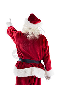 圣诞老人指向某样东西 剪下 快乐的 化装舞会服装 微笑背景图片