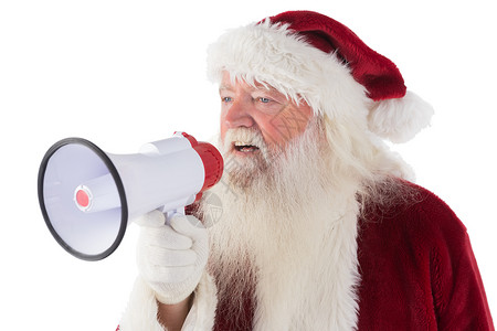 圣诞老人在用扩音器 男性 白色的 大喊大叫 圣诞节背景图片