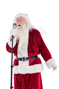 圣诞老人像巨星一样歌唱 胡须 感性的 男性 白色的 快乐背景图片