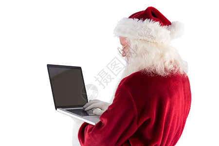 圣诞老人用笔记本电脑 男性 圣诞节的时候 剪下 技术 无线的背景图片