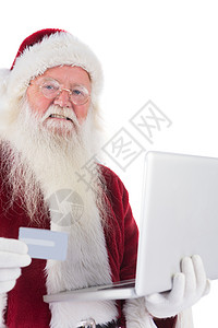 圣诞老人用笔记本电脑支付信用卡 技术 风流 打字背景图片