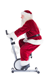 圣诞老人使用家教 圣诞节的时候 有氧滑翔机 练习 化装舞会服装 胡须 自行车背景图片