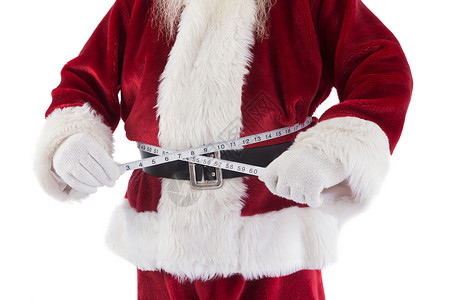 圣诞老人的腹部量度 大肚子 快乐 测量 喜庆的 化装舞会服装背景图片
