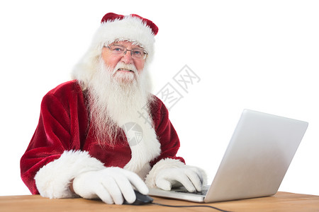 互联网上的圣诞冲浪 打字 男性 剪下 坐着 胡须 庆祝背景图片