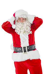 头顶有双手的受压力的圣诞老人背景图片