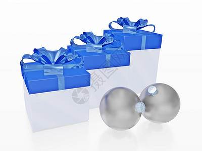 蓝圣诞礼物和银球标宝图片