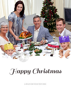 答谢晚宴字体家庭庆祝圣诞节晚宴与火鸡的复合形象 在 男人背景