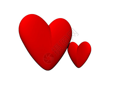 两个红红红心 - 3d 浪漫的 庆典 热情 爱图片