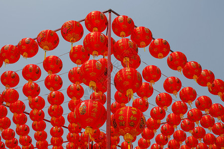 中国红灯笼装饰 文化 金的 繁荣 假期 幸运的 唐人街 传统背景图片