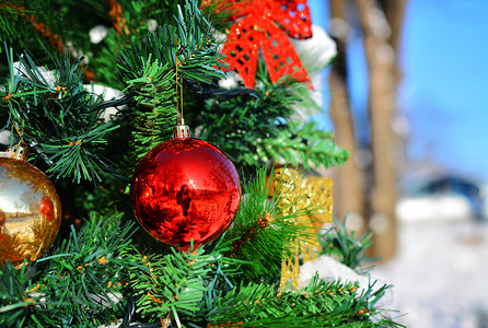 圣诞节装饰 树 红色的 冬天 假期 快乐的 插图背景图片