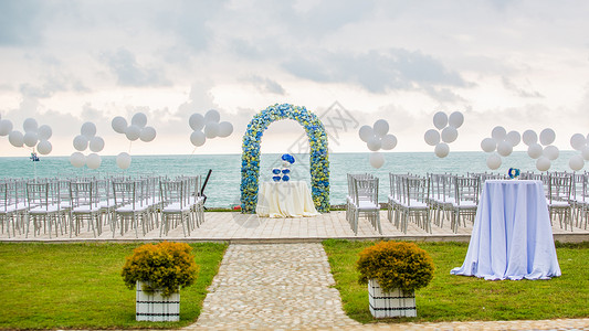 婚礼蓝色海滩结婚礼堂 新娘 天空 浪漫的 婚姻 海洋 竹子背景
