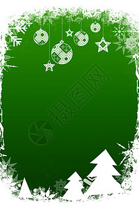 带雪片的火林 框架 玩具 假期 圣诞节 绿色的背景图片