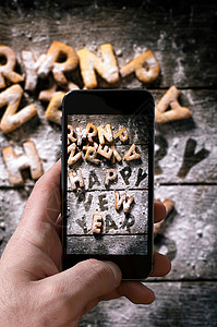 新年快乐 国际的 十二月 有创造力的 字母 姜饼 饼干 食物背景图片