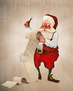 圣诞老人和礼品清单 写 羊皮纸 冬天 圣诞节 插图背景图片