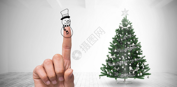 雪人手指复合图像 喜庆 假期 冬天 住所 涂鸦背景图片