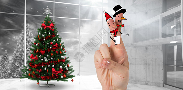 圣诞节手指的复合图象 枞树 幸福 喜庆的 风流背景图片