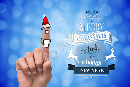手指的复合图像 闪亮的 喜庆的 假期 蓝色的 手势 圣诞帽背景图片
