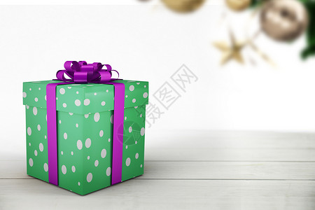 绿色的圣诞礼物 带紫色丝带 圣诞节的时候 风流 喜庆 弓背景图片
