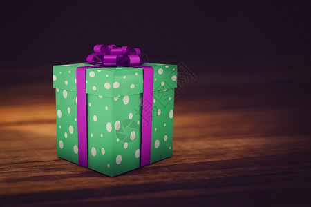 绿色的圣诞礼物 带紫色丝带 喜庆的 风流 快乐 假期背景图片