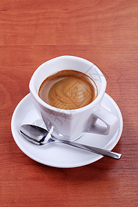 咖啡杯 白色的 泡沫 非酒精性 杯子 饮料 勺子 黑咖啡背景图片