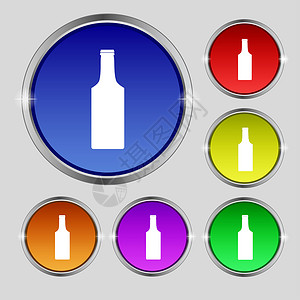 塑料瓶图标瓶形图标符号 光亮彩色按钮上的圆形符号背景