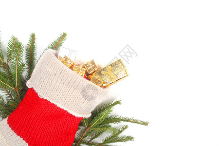 圣诞袜带礼物 冷杉 假期 白色的 圣诞老人 快活的背景图片