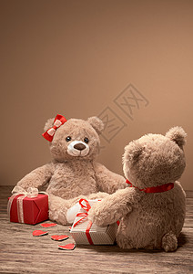 情人节 爱心 两只泰迪熊 二月 假期 卡片图片