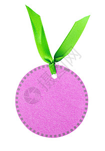 粉红色的标签圆形和绿丝带背景图片