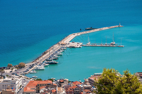 Zakynthos 端口的空中视图高清图片