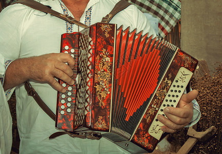 俄罗斯民间乐器 手风琴 文化 毛皮 复古的 按钮背景图片