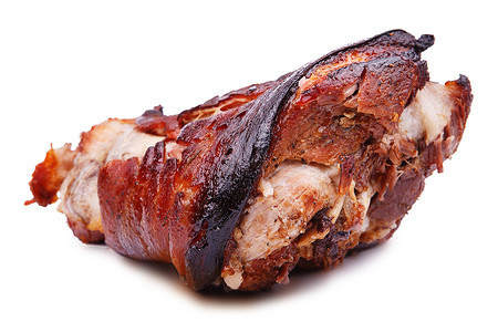 孤立在白色背景上的烤猪肘 吃 服务 红润 烤的高清图片