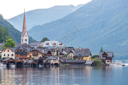 奥地利Hallstat村 夏天 宁静 房子 村庄高清图片