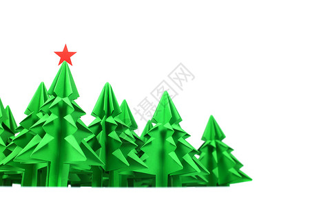 圣诞树折纸 星星 绿色的 冷杉 白色的 森林背景图片